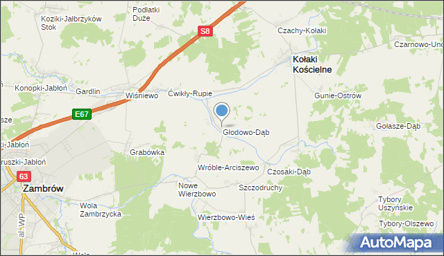 mapa Głodowo-Dąb, Głodowo-Dąb na mapie Targeo